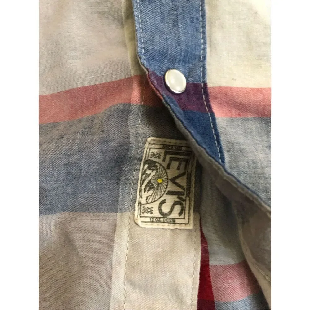 Levi’s Plaid Western Snap Button Shirt Mens Medium Blue Red